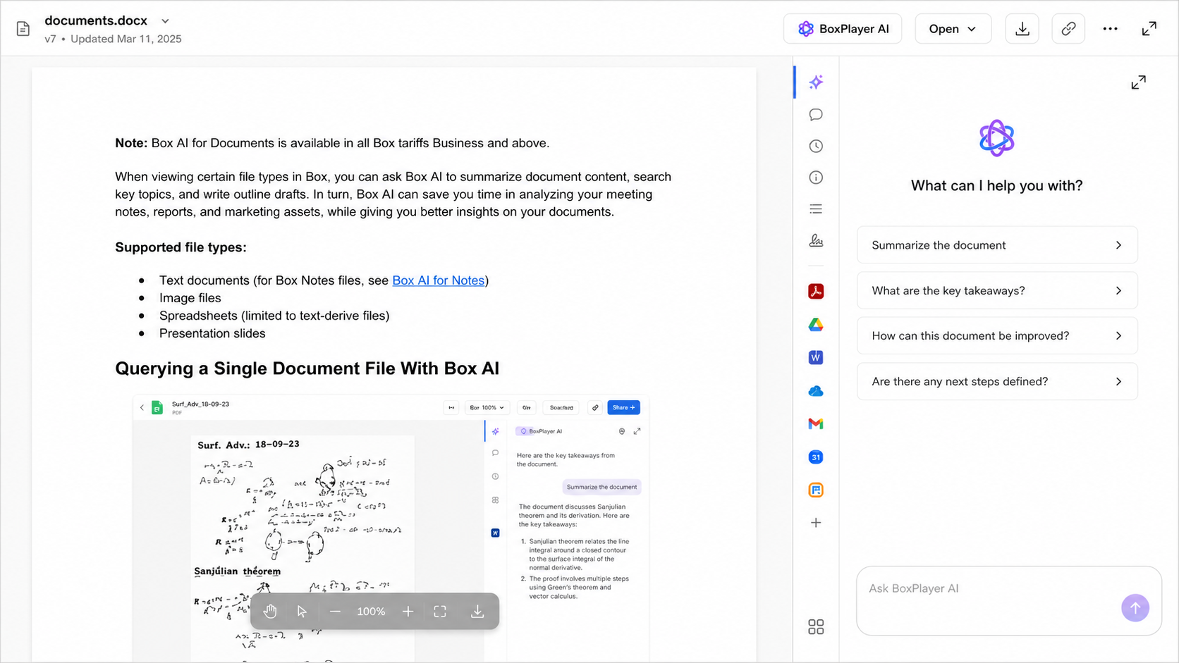 BoxPlayer single-document AI preview sidebar
